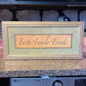 Gold and Green Framed Wall Art - Faith Family Friends